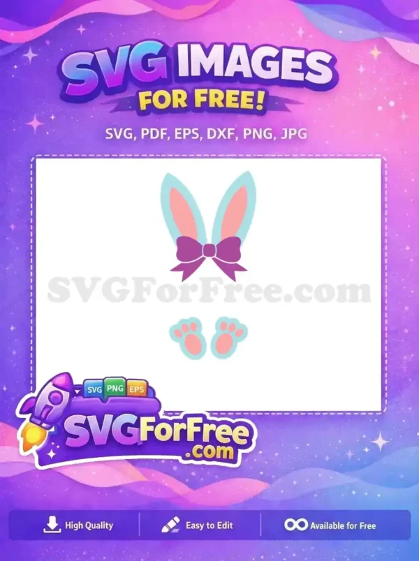 Free Blue Pink Bunny Ears Free Purple Bow Easter Earring Free SVG
