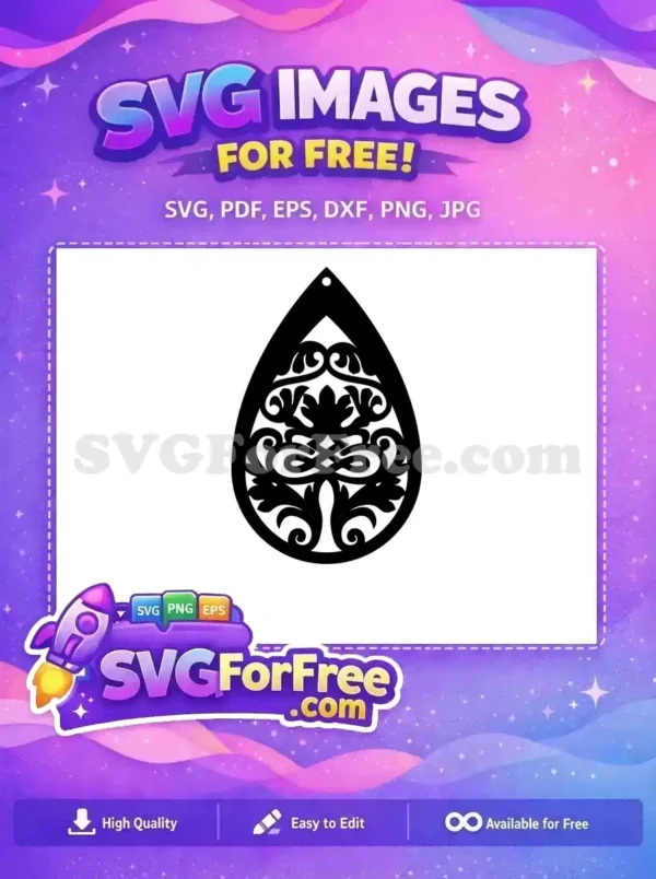 Free Ornate Teardrop Floral Free Intricate Scroll Earring Easter Free SVG