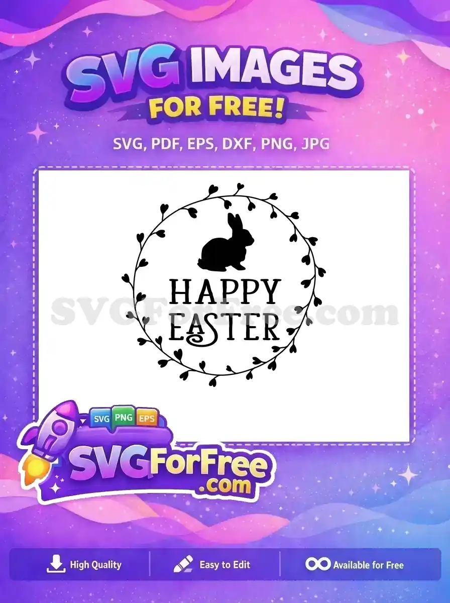 Free Black Bunny Silhouette Free Heart Wreath Earring Easter Free SVG