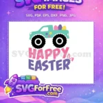 Free Teal Truck Flowers Free Pastel Easter Eggs Bunny Happy Easter Free SVG - Instant Download