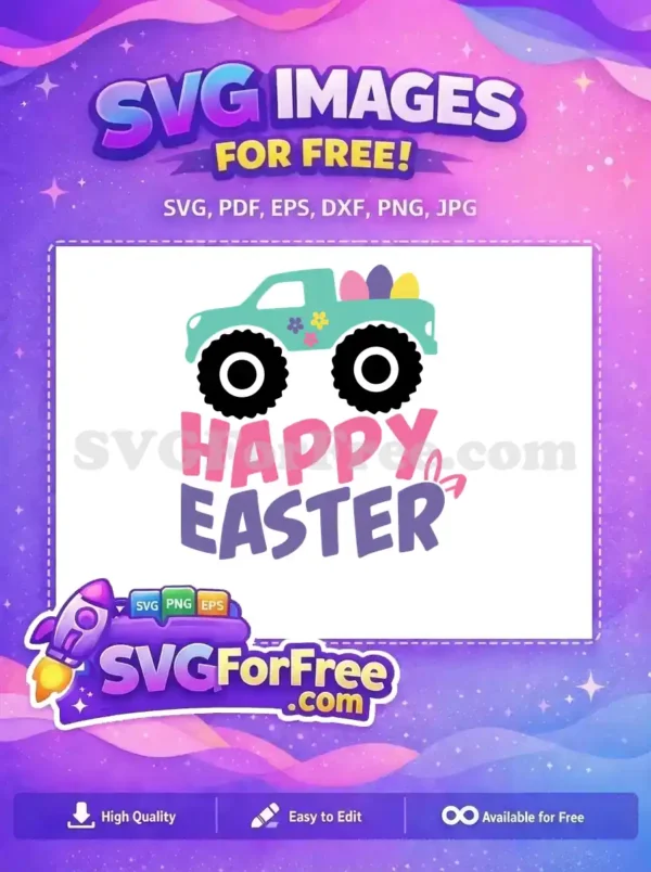 Free Teal Truck Flowers Free Pastel Easter Eggs Bunny Happy Easter Free SVG
