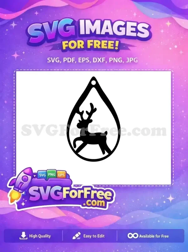 Free Running Reindeer Black Silhouette Free Teardrop Earring Christmas Free SVG