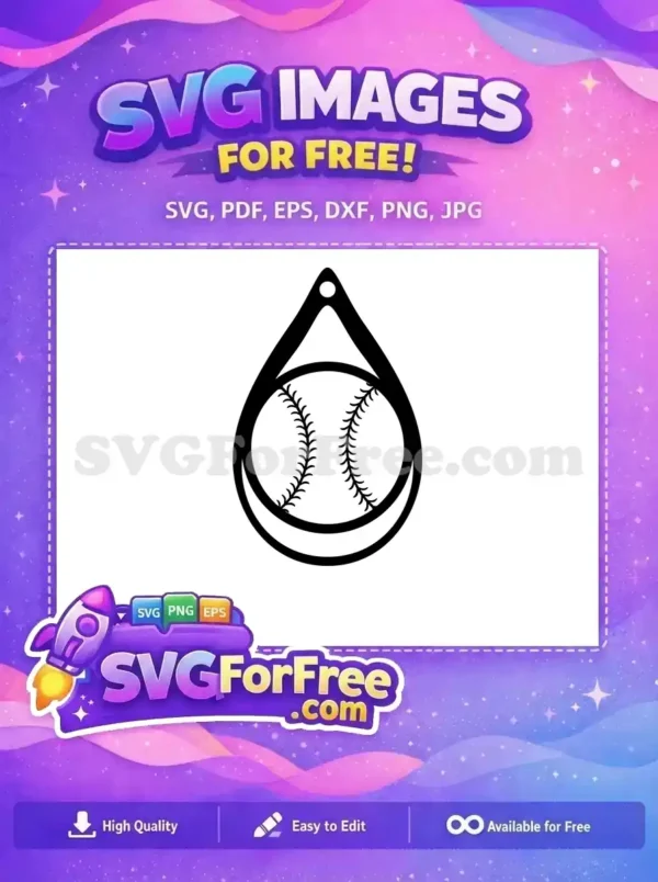 Free Stitched Baseball Free Teardrop Earring Game Day Craft Free SVG