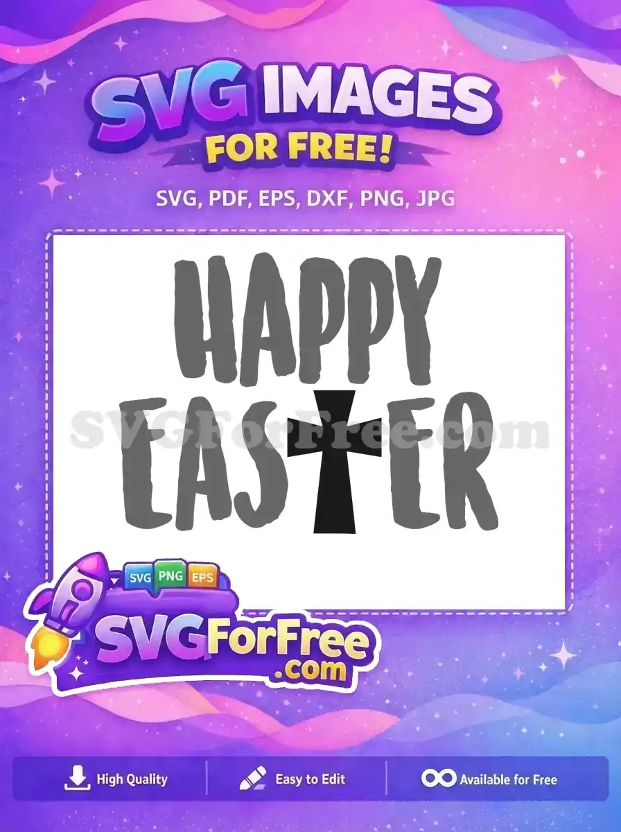 Free Grey Happy Text Free Black Cross Easter Free SVG