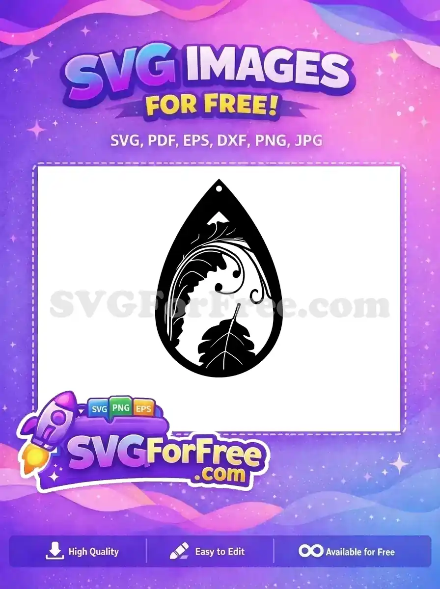 Free Black Teardrop Leaves Free Swirly Floral Earring Easter Spring Decor Free SVG