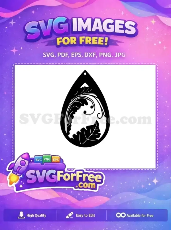 Free Elegant Floral Leaf Free Teardrop Dangle Earring Easter Free SVG