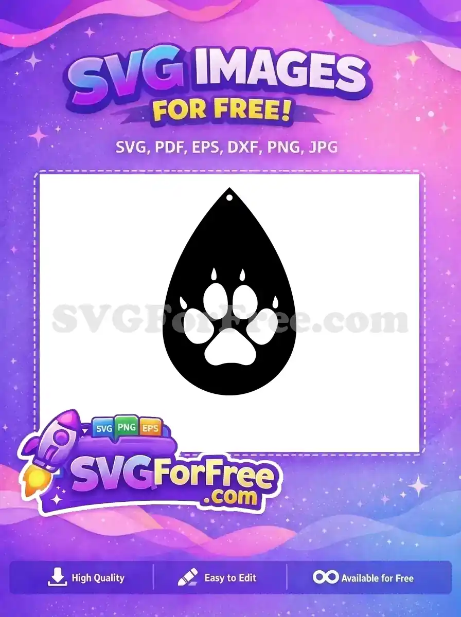 Free Black Paw Free Teardrop Earring Easter Pet Free SVG