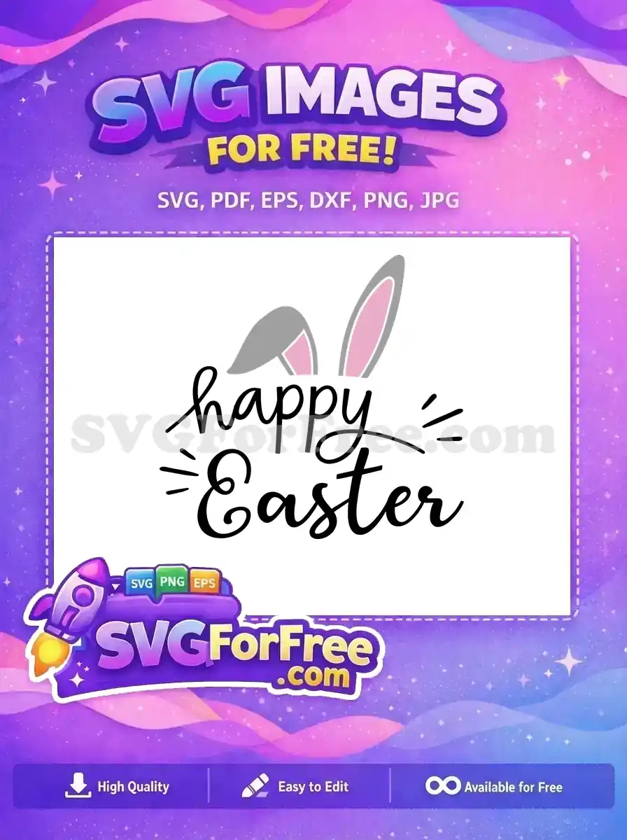 Free Grey Pink Bunny Ears Free Happy Easter Script Easter Free SVG