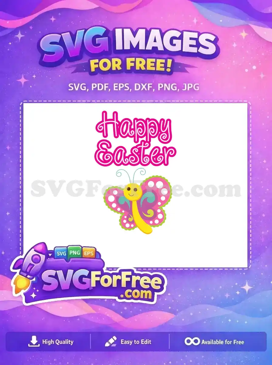Free Pink Happy Easter Free Polka Dot Butterfly Easter Free SVG