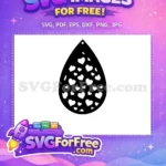 Free Black Teardrop Free White Hearts Pattern Dangle Earrings Design Free SVG - Instant Download