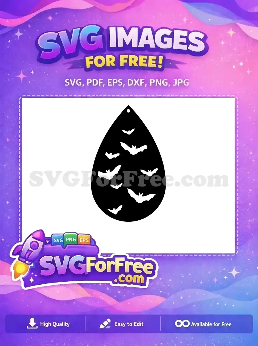 Free Spooky Flying Bats Free Black Teardrop Shape Halloween Earrings Design Free SVG