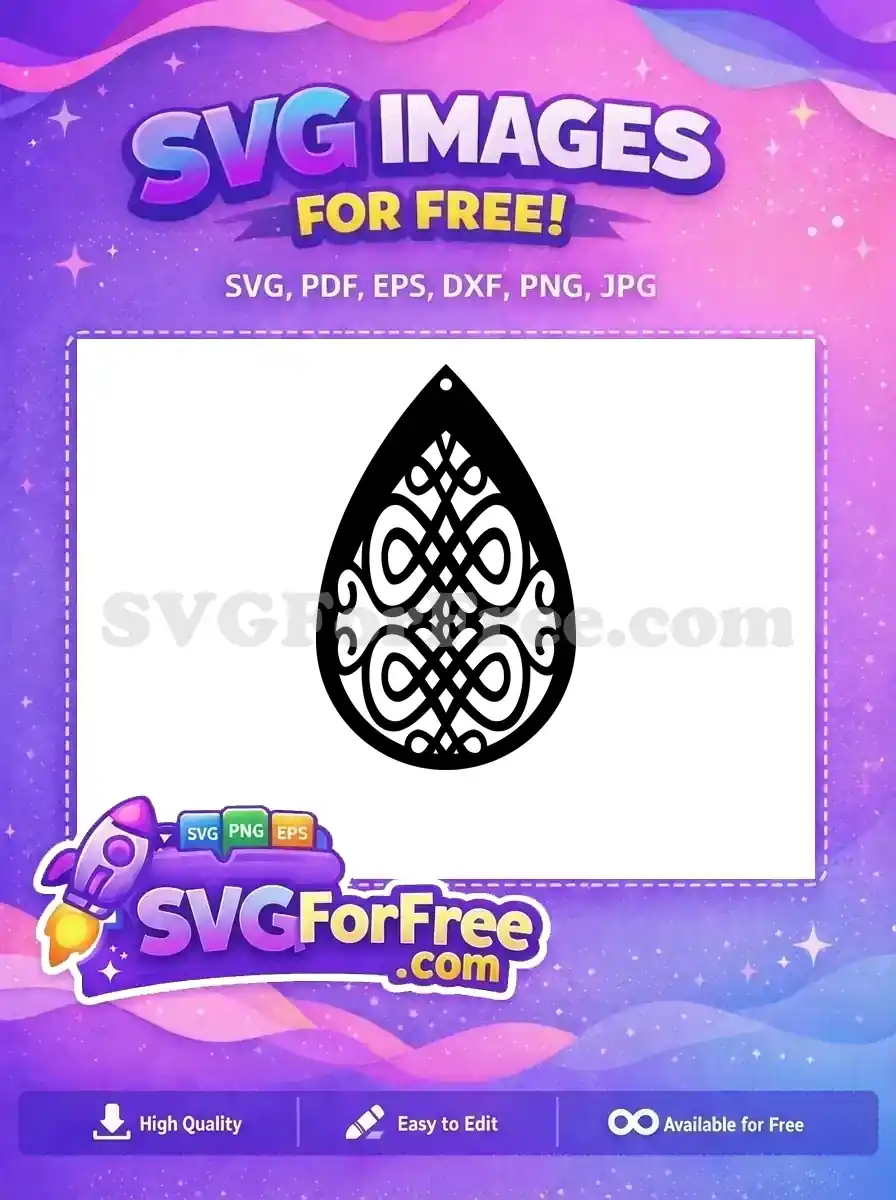 Free Celtic Knot Teardrop Free Intricate Black Swirls Earring Design Free SVG