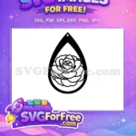 Free Black Outline Rose Free Teardrop Shape Earring Design Free SVG - Instant Download