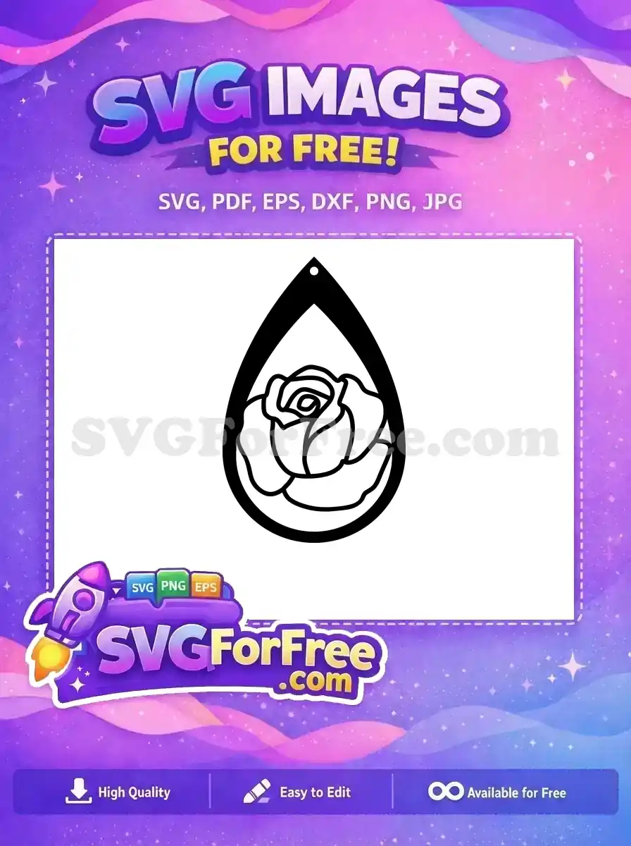 Free Elegant Black Rose Free Teardrop Dangle Earring Floral Jewelry Free SVG