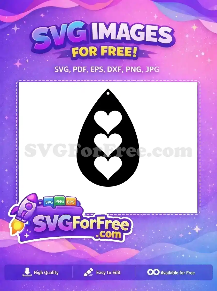 Free Stacked White Hearts Free Black Teardrop Dangle Earring Free SVG