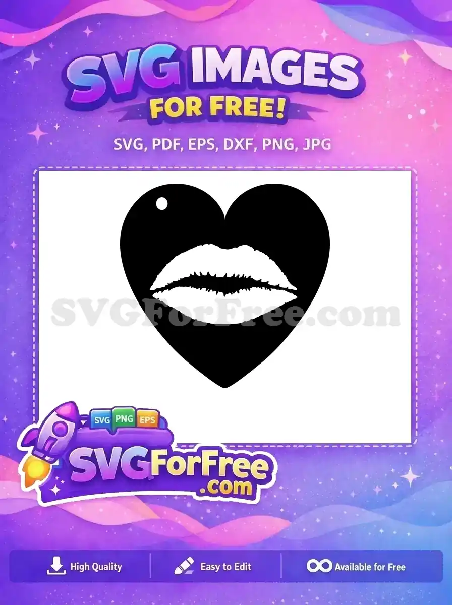 Free Black Heart Shape Free White Kiss Lips Valentine Earrings Free SVG