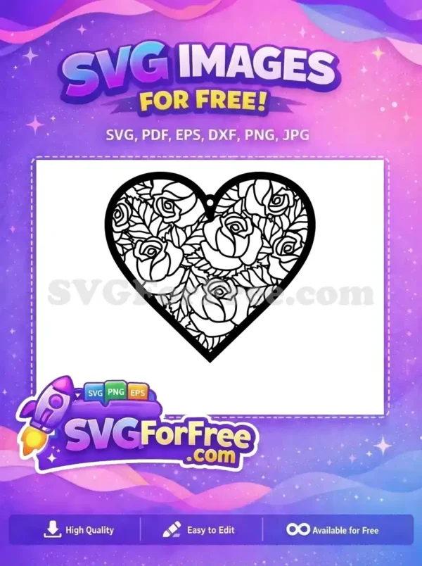 Free Heart Shaped Free Rose Floral Pattern Earrings Design Free SVG