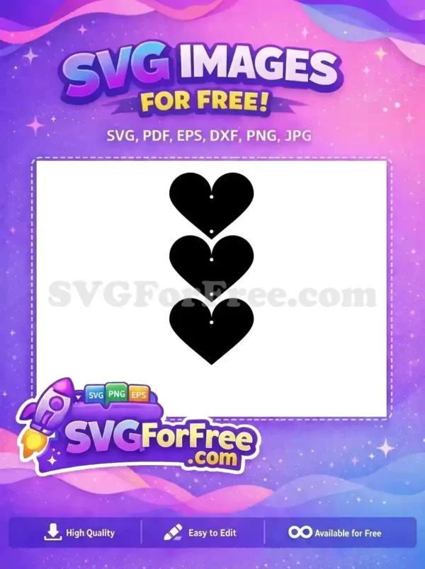 Free Stacked Black Heart Free Dangle Earring Cuttable Design Free SVG