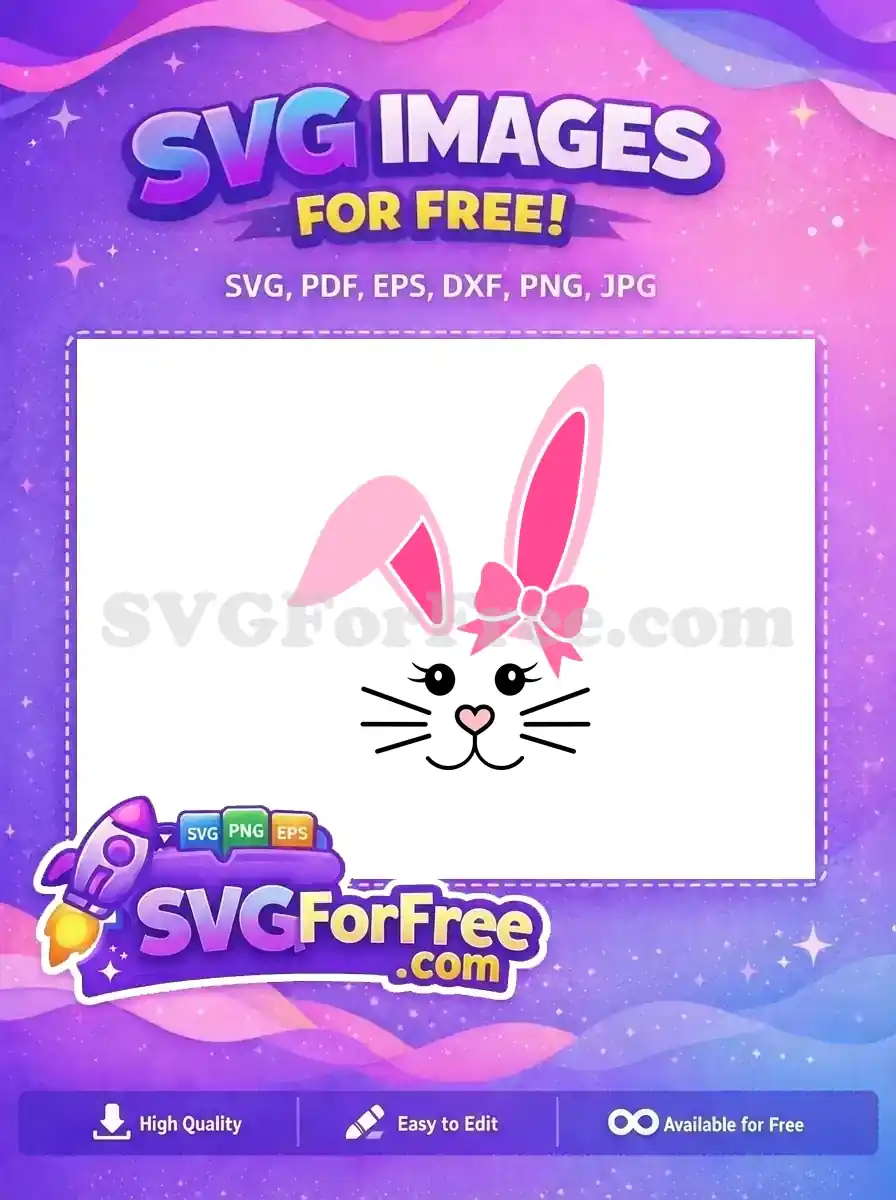 Free Pink Bow Ear Free Cute Bunny Face Easter Free SVG