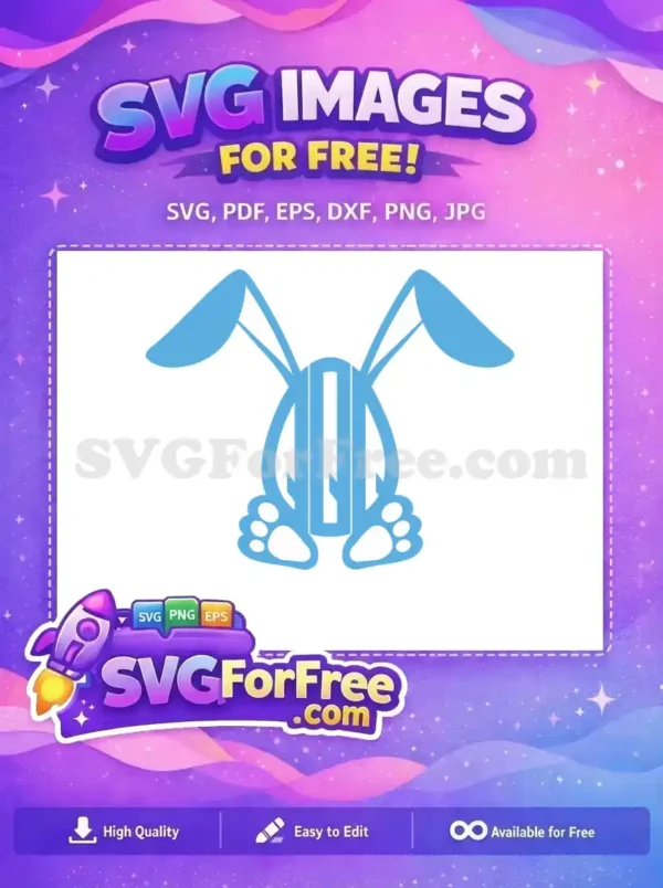 Free Long Blue Bunny Ears Free Monogram Bunny Paws Easter Celebration Free SVG