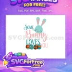 Free Happy Blue Bunny Pink Ears Free Decorated Colorful Eggs Easter Free SVG - Instant Download