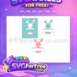 Free Happy White Bunny Peeking Free Cute Teal Pink Rabbit Easter Free SVG - Instant Download