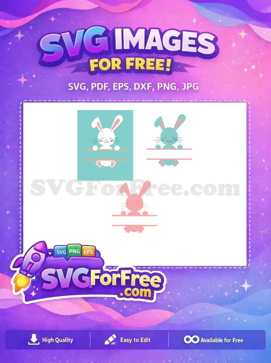 Free Happy White Bunny Peeking Free Cute Teal Pink Rabbit Easter Free SVG