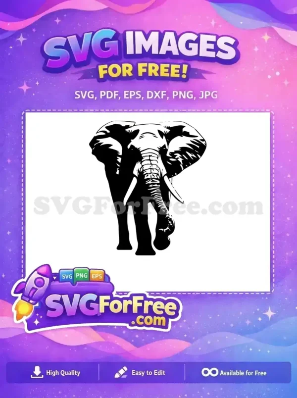 Free majestic black white Free powerful walking elephant African Wildlife Free SVG