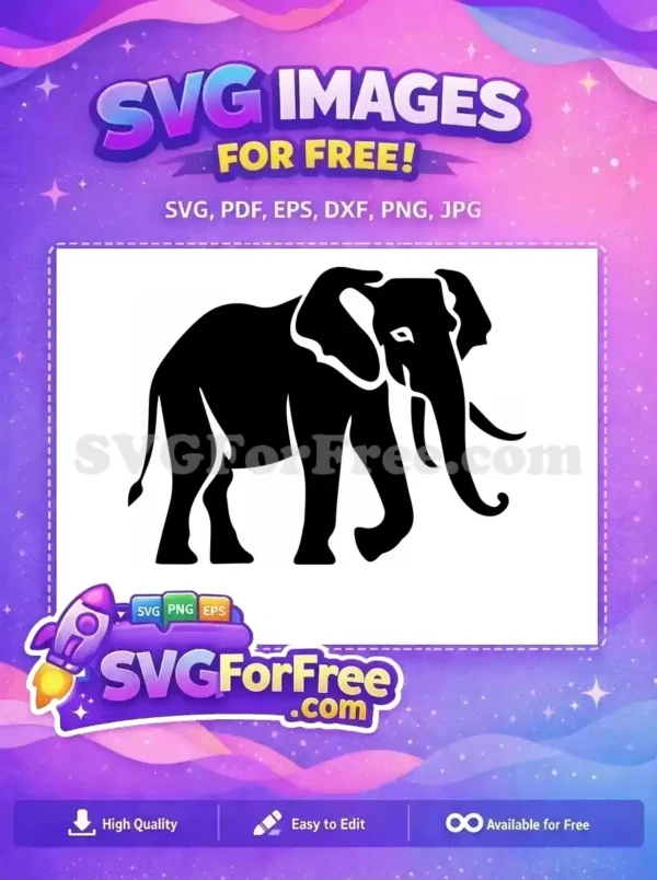 Free Majestic Black Elephant Free Detailed Trunk Design Wildlife Art Free SVG