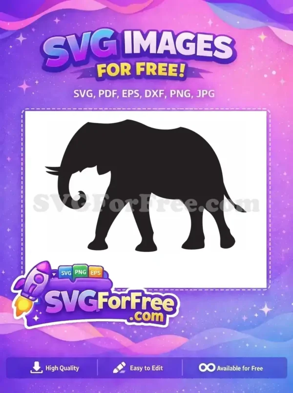 Free black elephant Free curled trunk safari Free SVG