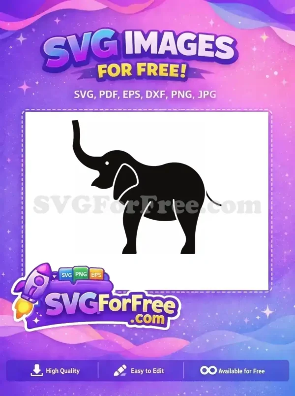 Free Black Standing Elephant Free Trunk Raised Jungle Animal Free SVG Free Black Standing Elephant Free Trunk Raised Jungle Animal Free SVG