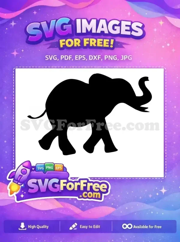 Free Black Elephant Silhouette Free Walking Pose Raised Trunk Safari Free SVG