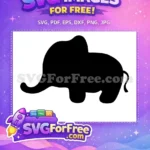 Free Black Silhouette Free Cute Baby Elephant Jungle Animal Free SVG - Instant Download