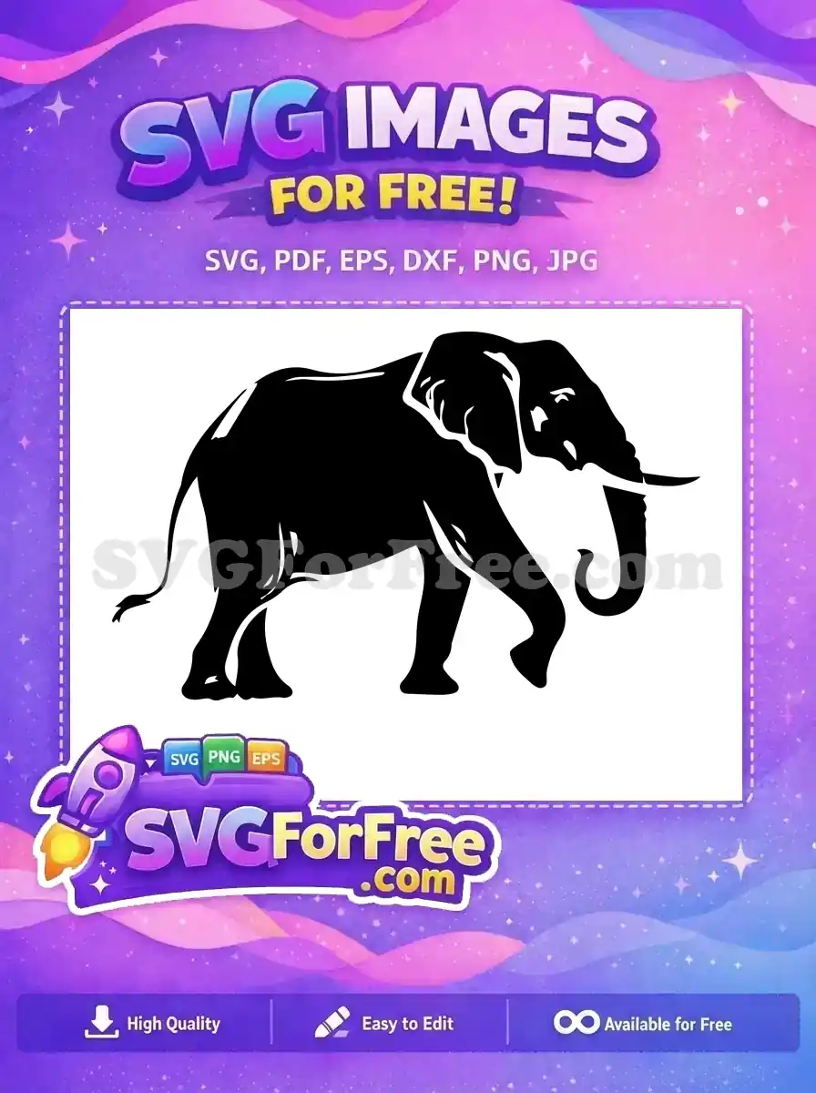 Free Black Elephant Silhouette Free Curled Trunk African Wildlife Free SVG