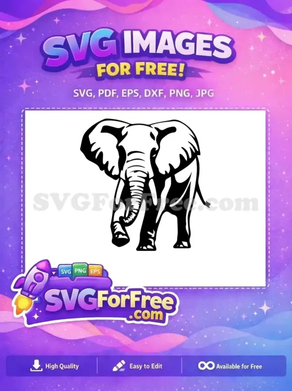 Free Majestic Walking Elephant Free Large Ears Trunk Wildlife Animal Free SVG