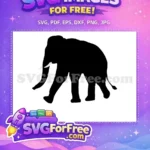 Free Large Black Silhouette Free White Tusk Elephant Wildlife Animal Free SVG - Instant Download
