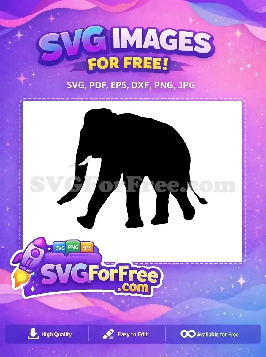 Free Large Black Silhouette Free White Tusk Elephant Wildlife Animal Free SVG