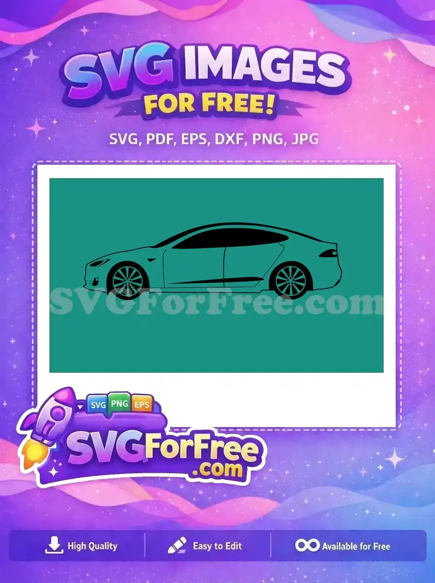 Free sleek black outline Free modern electric vehicle Tesla Model S Free SVG