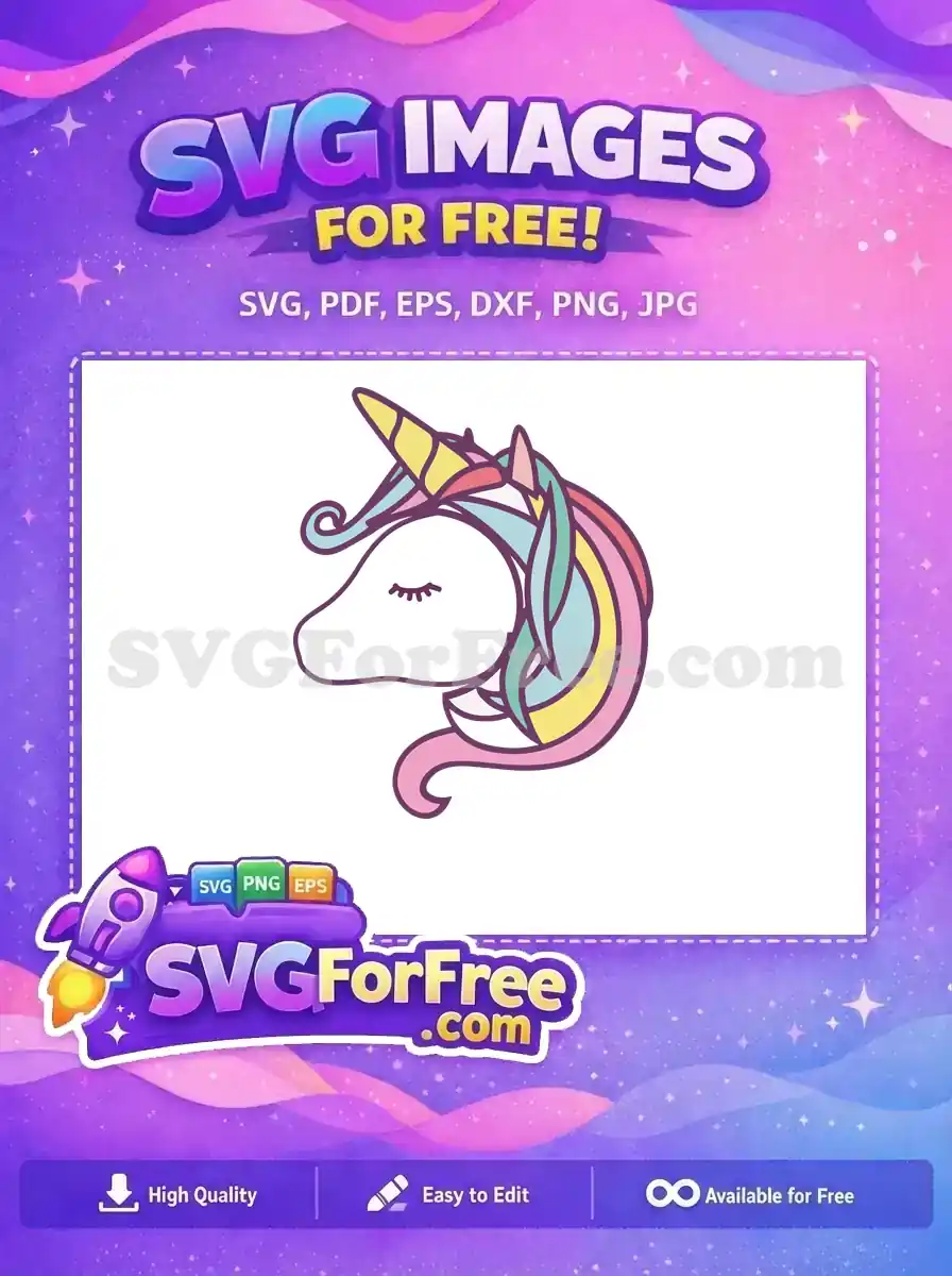 Free Dreamy Unicorn Face Free Pastel Rainbow Mane Magical Emoji Free SVG