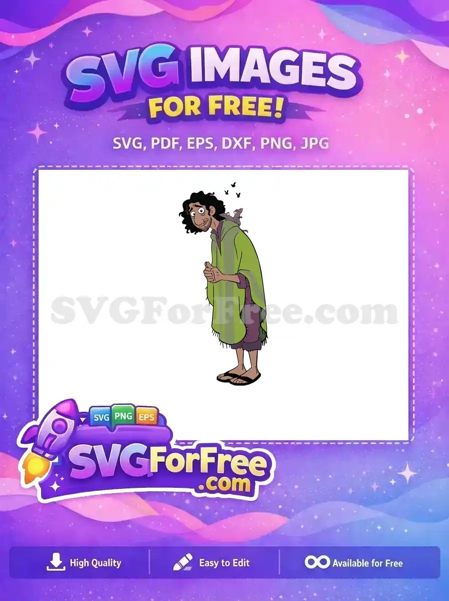 Free Worried Bruno with Rats Free Green Poncho Encanto Disney Free SVG