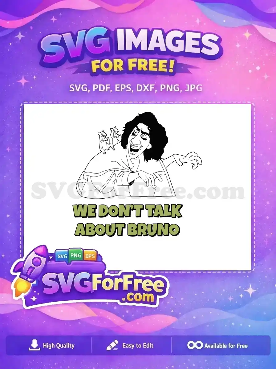Free Wide-Eyed Bruno with Rats Free Green Text Encanto Disney Free SVG