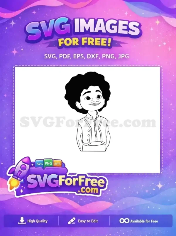 Free Antonio Smiling Curly Hair Free Vest Encanto Free SVG