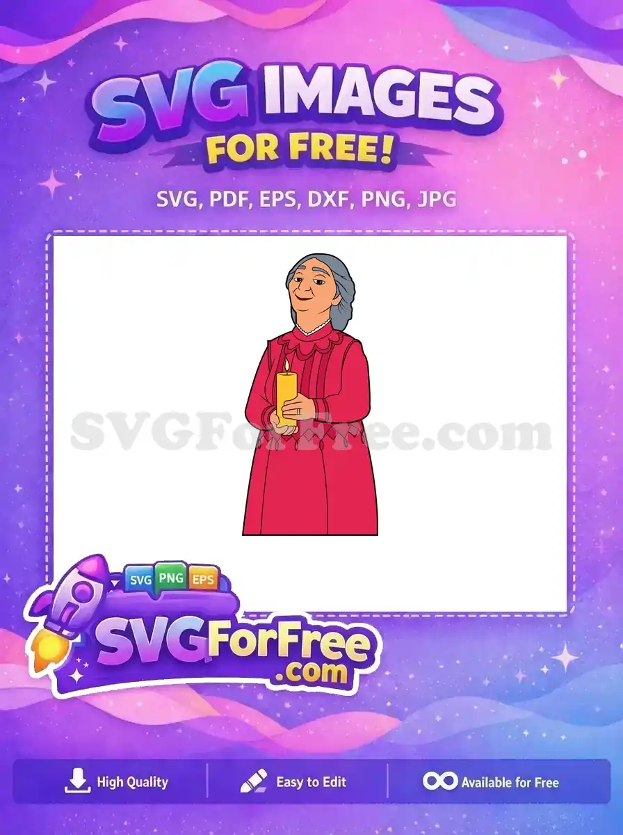 Free Abuela Alma smiling Free red dress candle Encanto Disney Free SVG