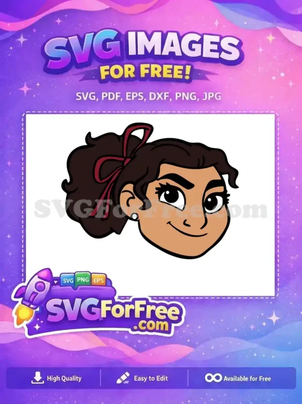 Free Luisa curly hair Free red ribbon smiling Encanto Disney Free SVG