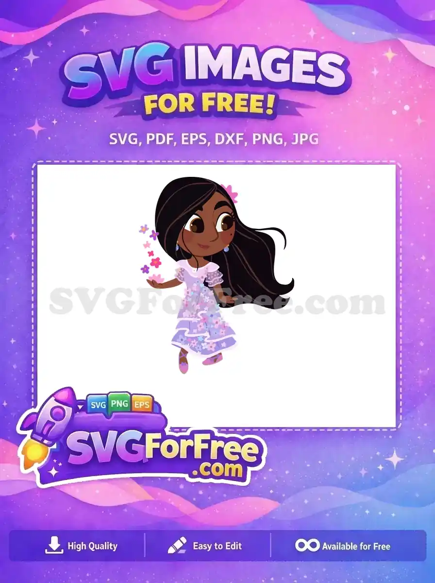 Free Pastel Floral Dress Free Smiling Isabela Blue Earrings Encanto Disney Free SVG