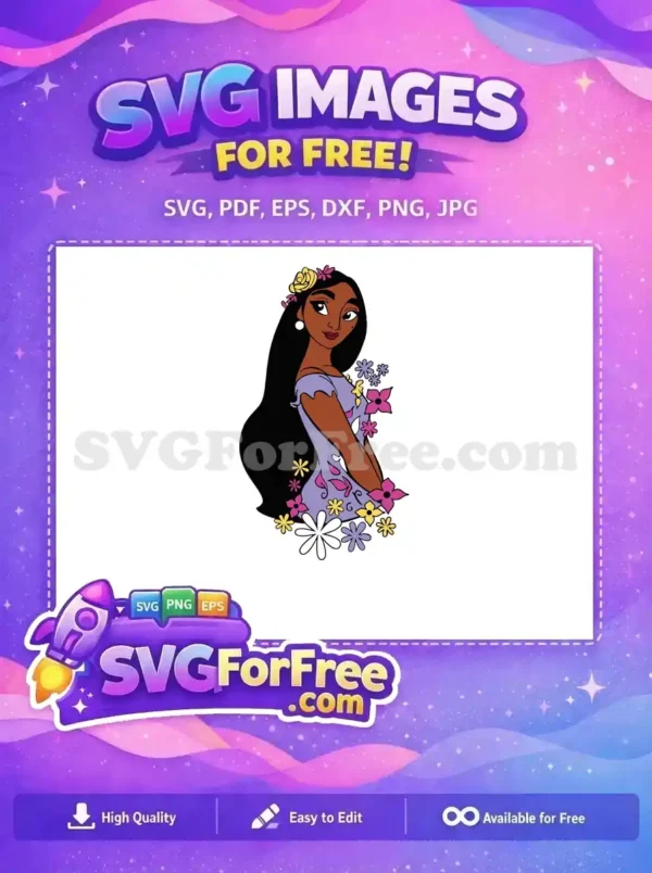 Free Beautiful Isabela Floral Hair Free Purple Dress Flowers Encanto Disney Free SVG