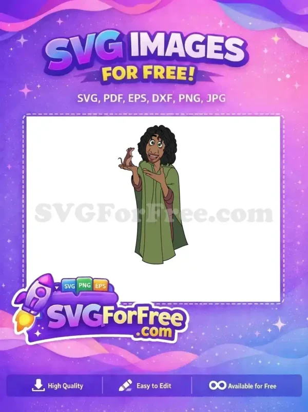 Free Bruno Smiling Rat Free Olive Green Poncho Encanto Disney Free SVG