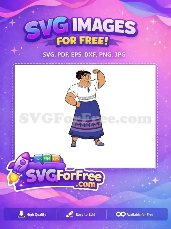 Free Muscular Luisa Flexing Bicep Free Purple Skirt Design Encanto Disney Free SVG