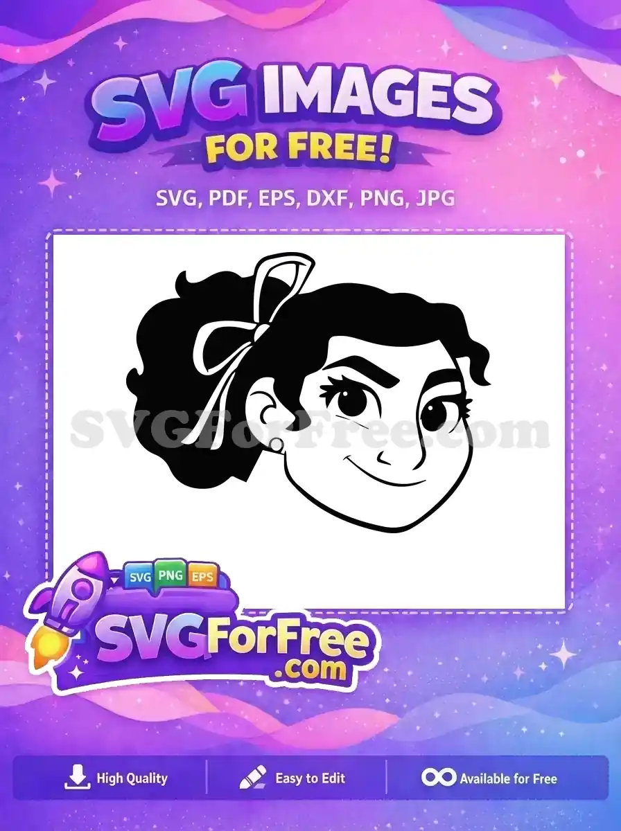Free Smiling Mirabel Curly Hair Bow Free Earring Encanto Free SVG