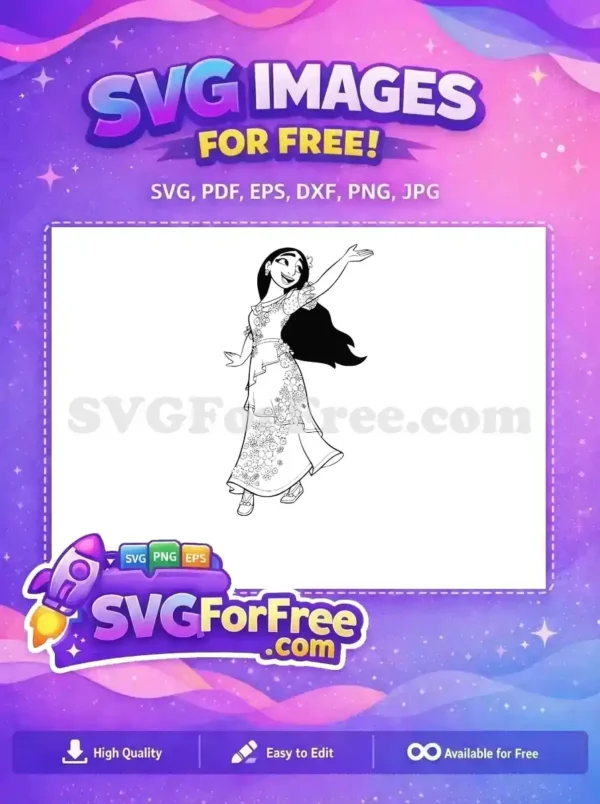 Free Happy Isabela Free Flowing Floral Dress Encanto Disney Free SVG